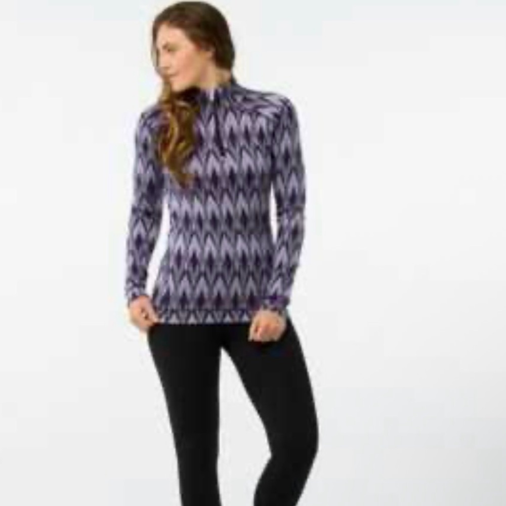 Smartwool Womens Merino Wool 250 Top 1/4 Zip size M Purple Argyle